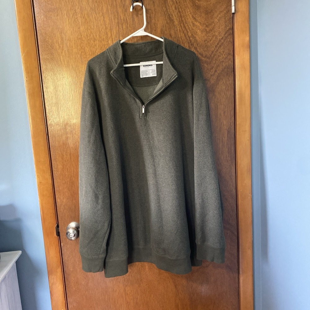 Sonoma Big & Tall Soft Pullover Sweatshirt Green Heather 4XB 4XLT Quarter Zip